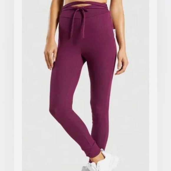 Gymshark jogger Slounge Ribbon Ribbed Leggings Dark Ruby Marl Sz M (fits like S) - Picture 2 of 11